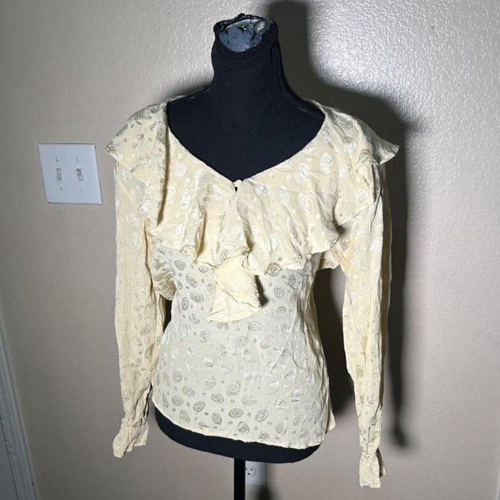 Silk Mist Y2K Ivory 100% Silk Ruffle Long Sleeve Renaissance Blouse Small